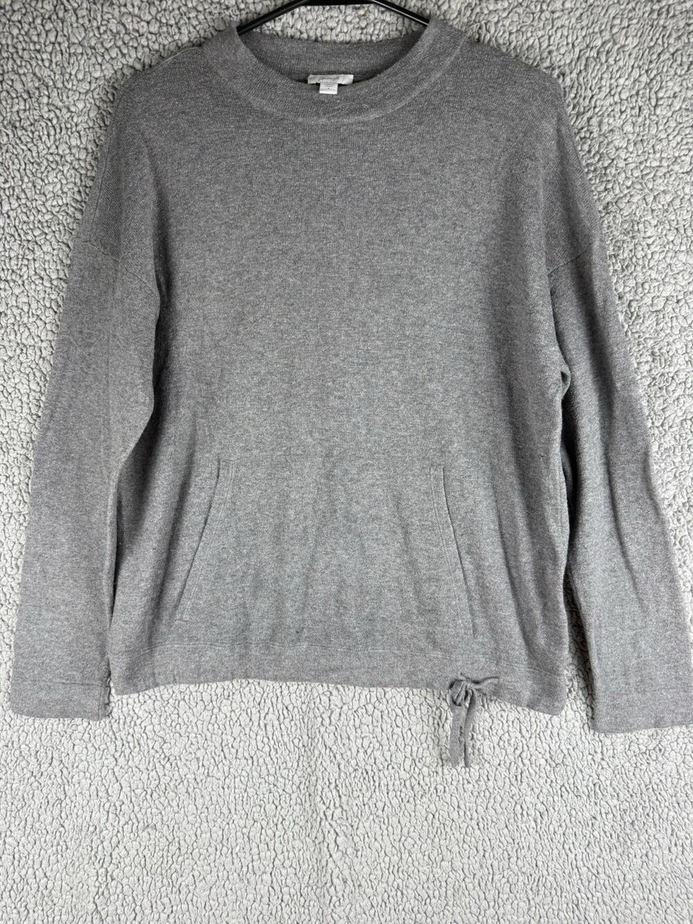 Pure jill Size small pullover sweater Round Neck Long Sleeve Gray Tie Bottom